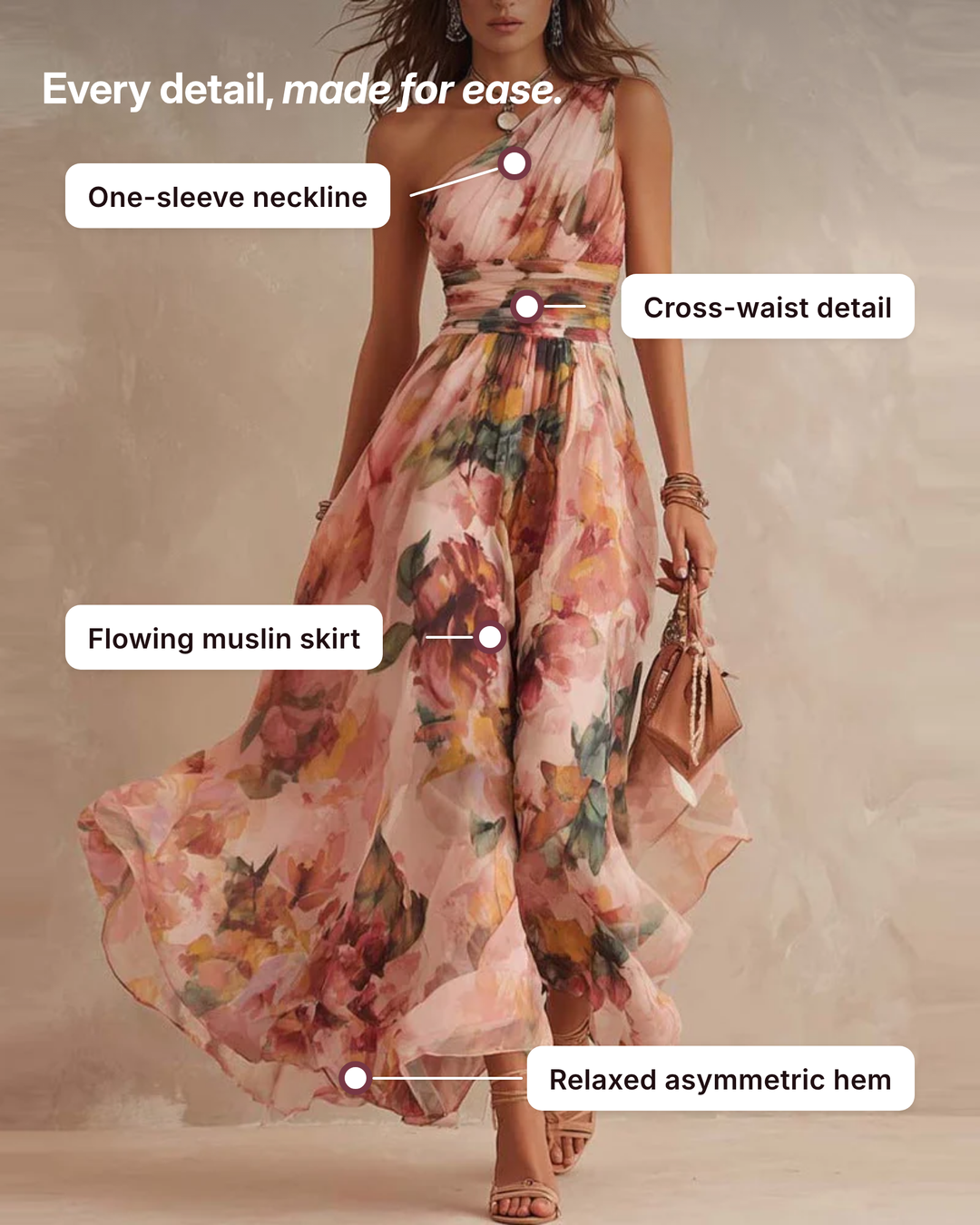 Linnie | One-Sleeve Maxi Dress details