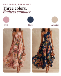 Linnie | One-Sleeve Maxi Dress available in 3 colours: pink, navy, lavender
