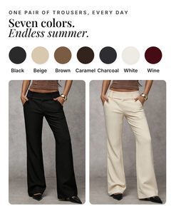 Llewellyn | Modern Relaxed Trouser available in 7 colours: black, beige, brown, caramel, charcoal, white, wine