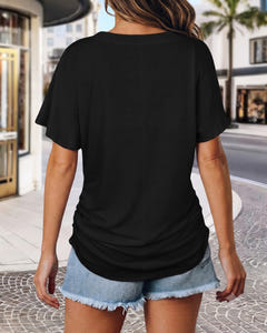 Soft V-neck dolman tee from the back
