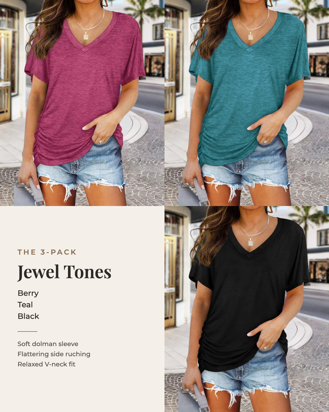 Lorrie 3-pack in berry, teal and black