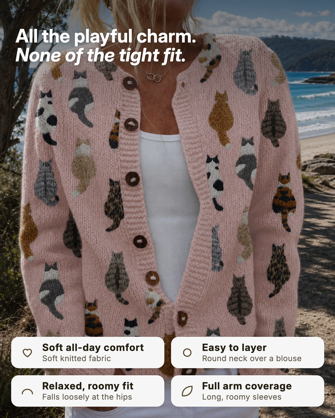 Lulu | Cat Print Button Cardigan benefits