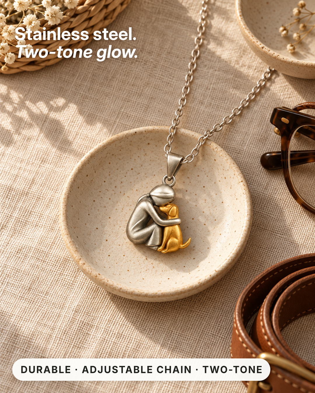 Lydia | Two-Tone Pendant Necklace fabric close-up