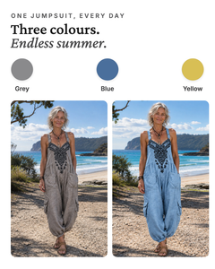 Mae | Embroidered Boho Dungaree Jumpsuit available in 3 colours: grey, blue, yellow