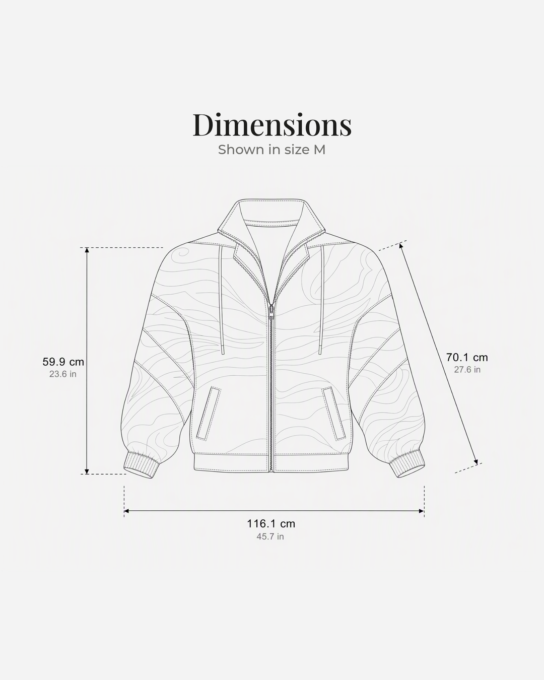Maria-Grace | Radiant Sunburst Zip Hoodie dimensions drawing