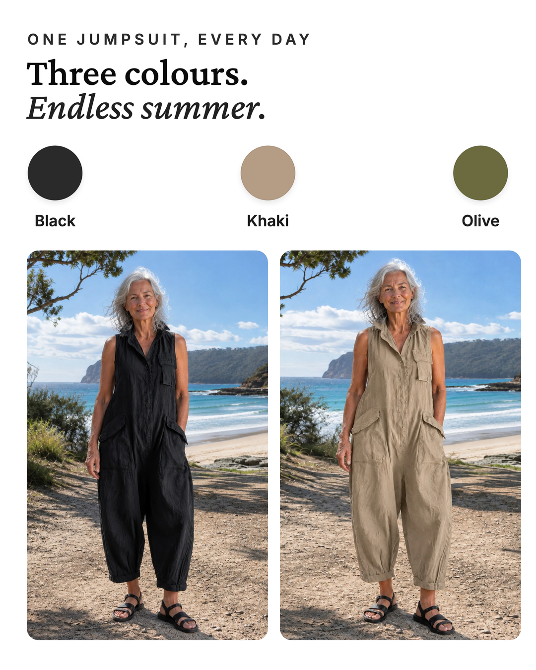 Marlo | Utility Pocket Linen Jumpsuit available in 3 colours: black, khaki, olive