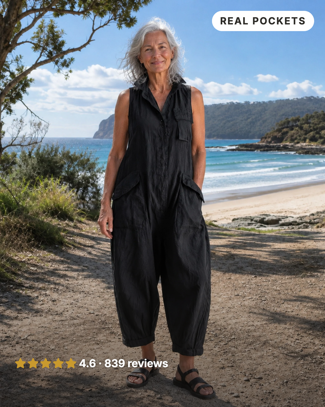 Marlo | Utility Pocket Linen Jumpsuit in black