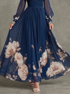 Yasmeen | Floral Hem Sheer Sleeve Maxi Dress