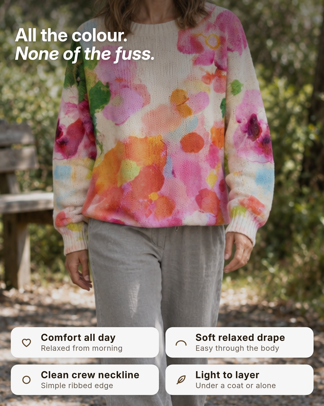 Merla | Tie-Dye Floral Knit Sweater benefits