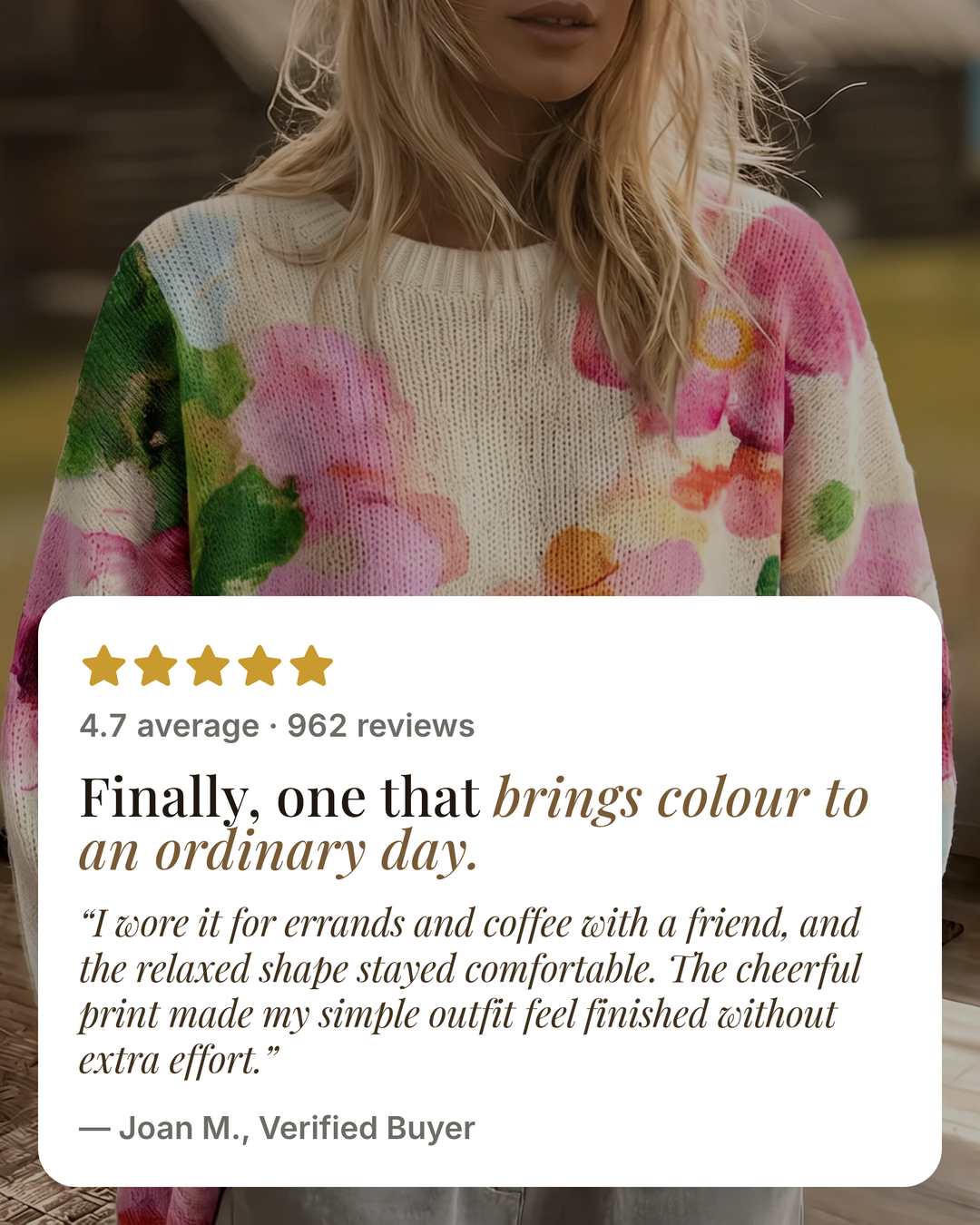 Merla | Tie-Dye Floral Knit Sweater five star customer review