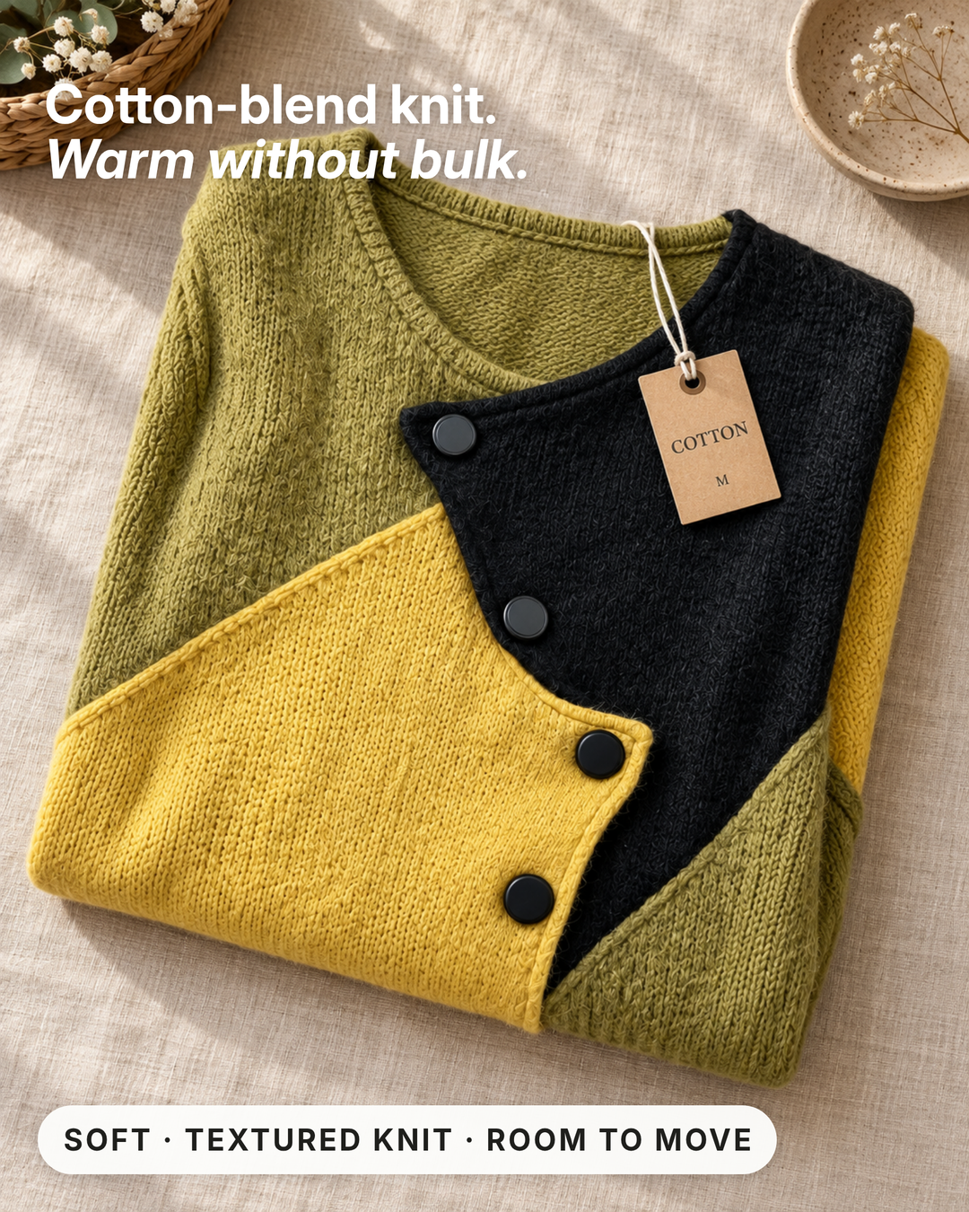 Meryn | Colour-Block Oversize Cardigan fabric close-up