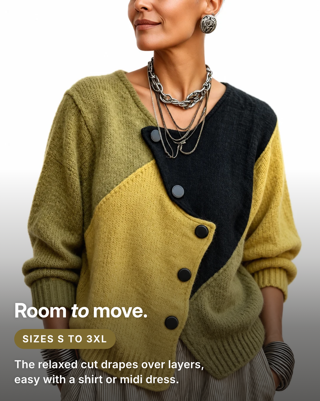 Meryn | Colour-Block Oversize Cardigan fit and sizes