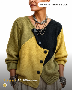 Meryn | Colour-Block Oversize Cardigan in olive green and mustard