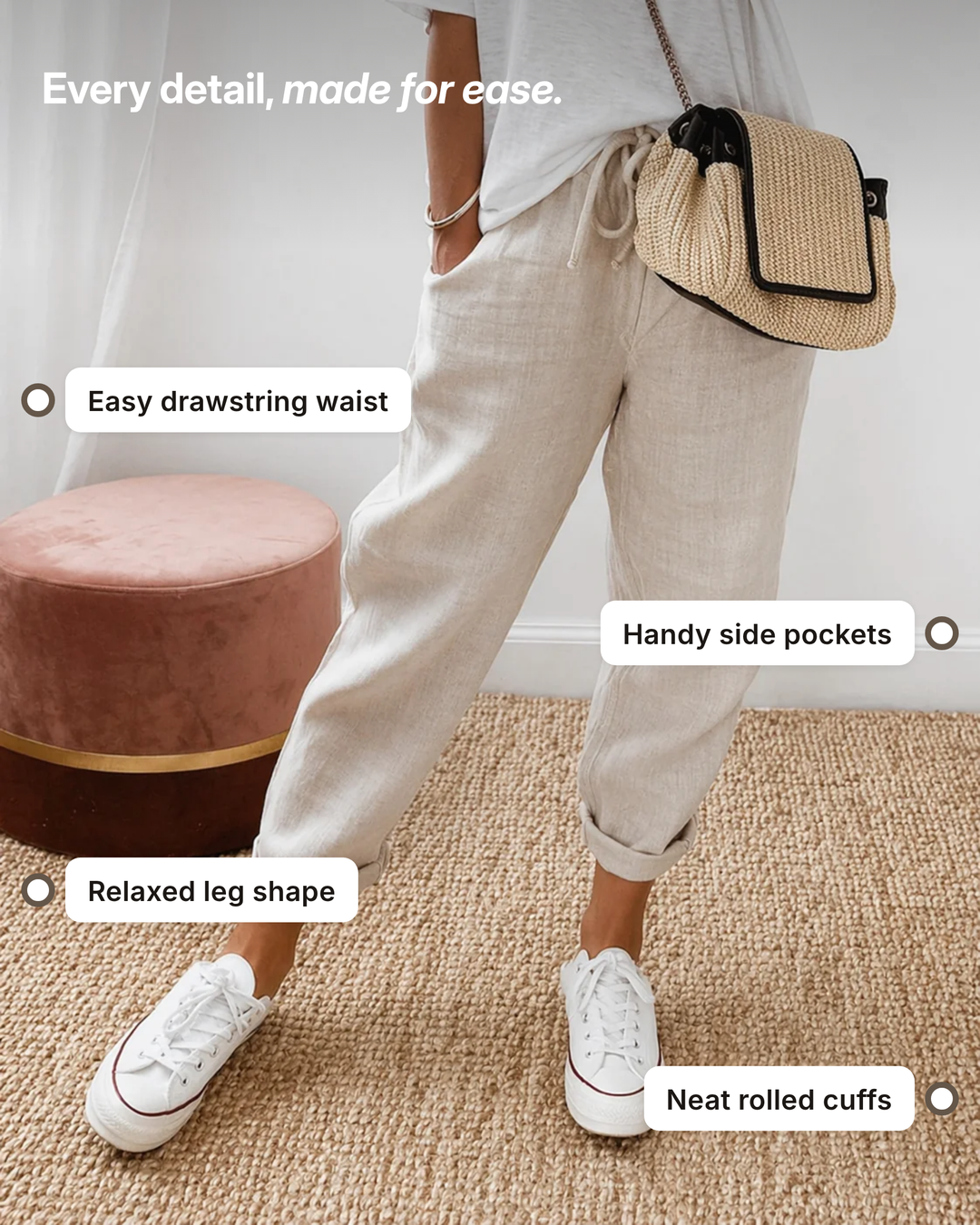 Mya | Relaxed Cotton-Linen Trouser details