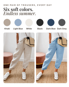 Mya | Relaxed Cotton-Linen Trouser available in 6 colours: khaki, light blue, white, black, dark blue, dark grey