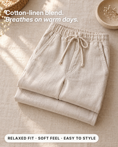 Mya | Relaxed Cotton-Linen Trouser fabric close-up