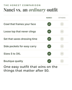 Nanci | Cowl-Neck Top and Plaid Trouser Set versus an ordinary garment comparison