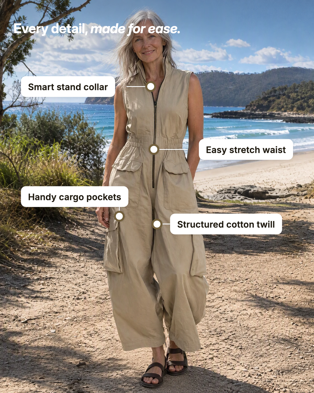 Nettie | Utility Cargo Zip Jumpsuit details