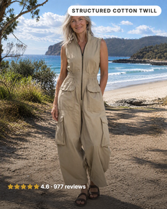 Nettie | Utility Cargo Zip Jumpsuit in sand