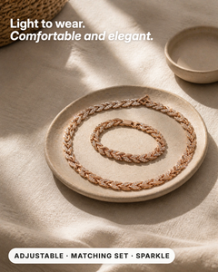 Neve | Rhinestone Fish-Tail Necklace & Bracelet Set fabric close-up