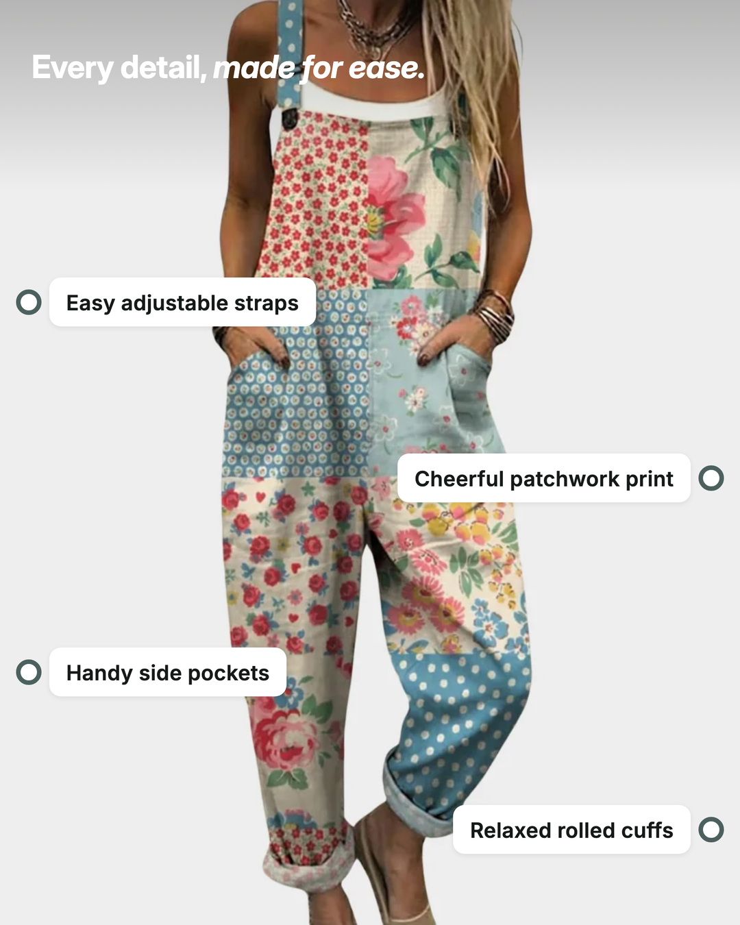 Nicola | Printed Linen Overalls details