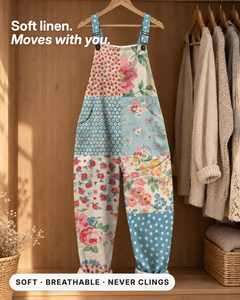 Nicola | Printed Linen Overalls fabric close-up