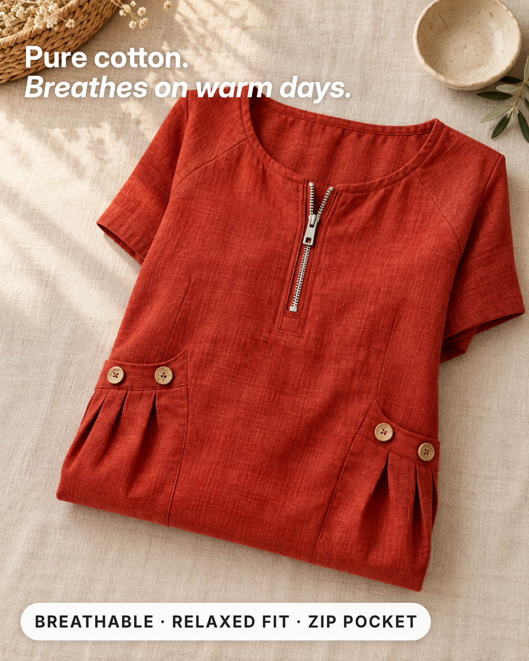 Noeleen | Cotton Zip-Pocket Dress fabric close-up