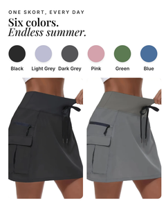 Oceane | Skort With Built-In Shorts available in 6 colours: black, light grey, dark grey, pink, green, blue