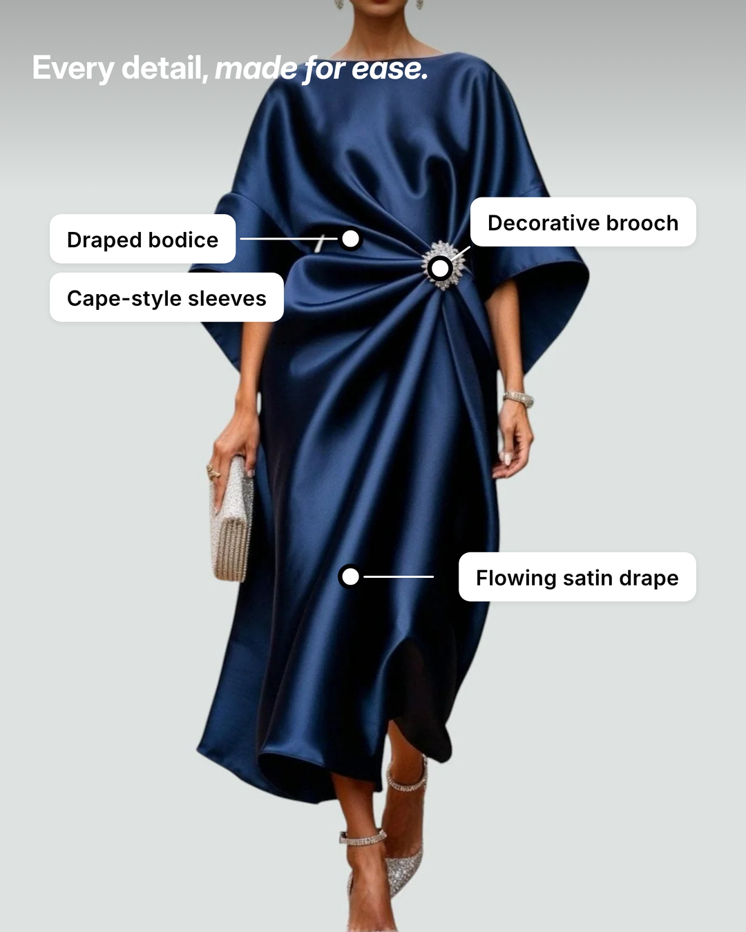 Olivia-Grace | Draped Satin Evening Dress details