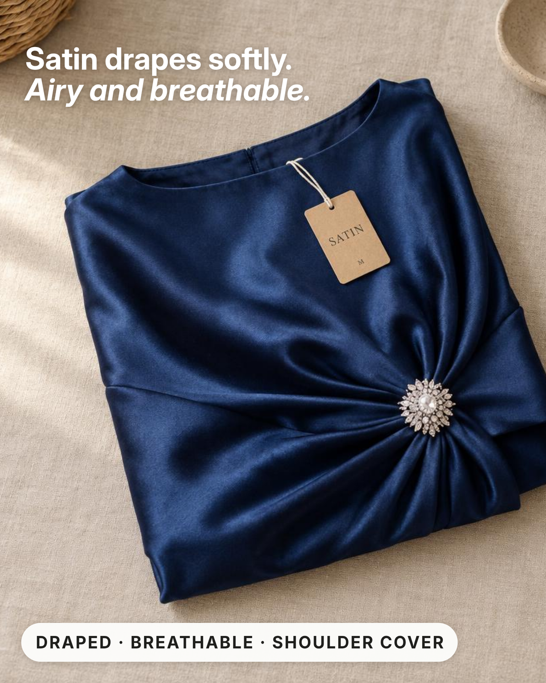 Olivia-Grace | Draped Satin Evening Dress fabric close-up