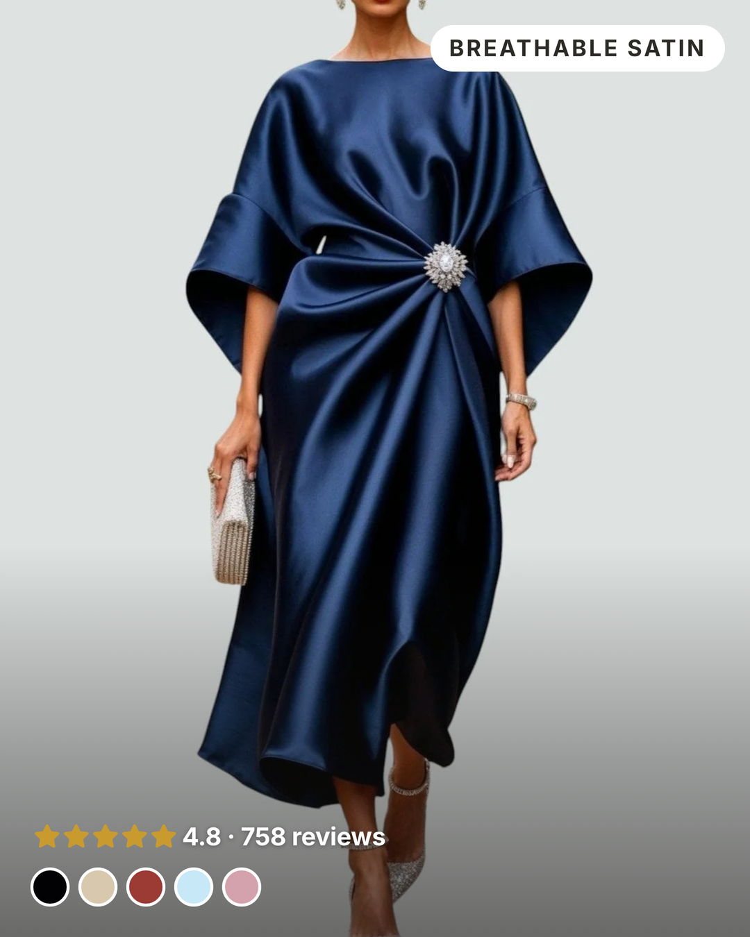 Olivia-Grace | Draped Satin Evening Dress in navy blue
