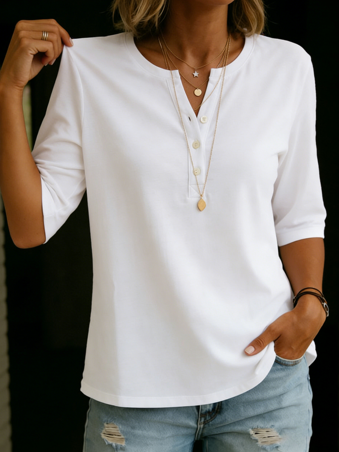 Meegan | Buttoned Henley Top