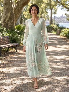Daryl | Light Green Floral Midi Dress