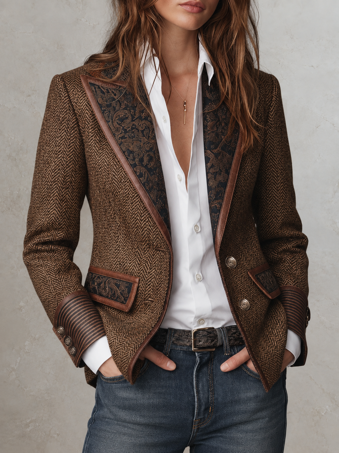 Dusty | Herringbone Panel Blazer