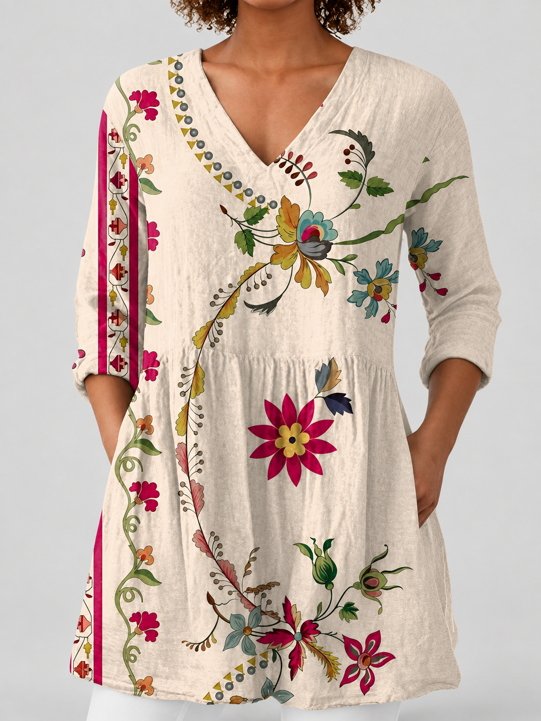 Carolynne | Long V-Neck Flowing Blouse