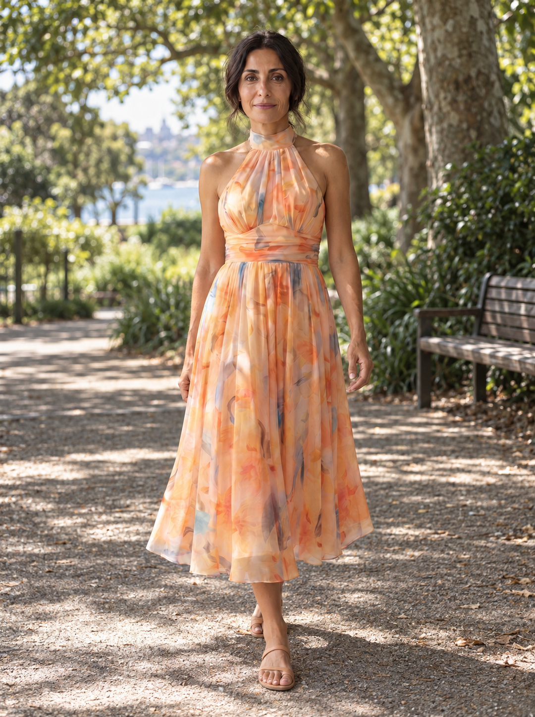 Tracey | Halter-Neck Watercolour Maxi Dress
