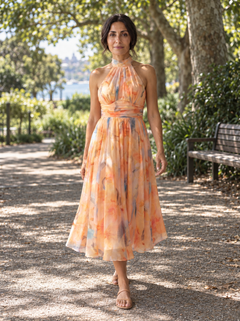 Tracey | Halter-Neck Watercolour Maxi Dress