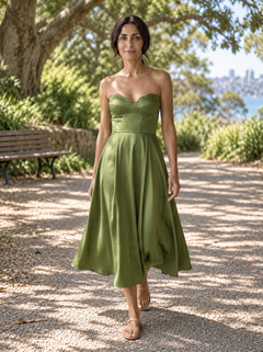 Delia | Strapless Silk Midi Dress