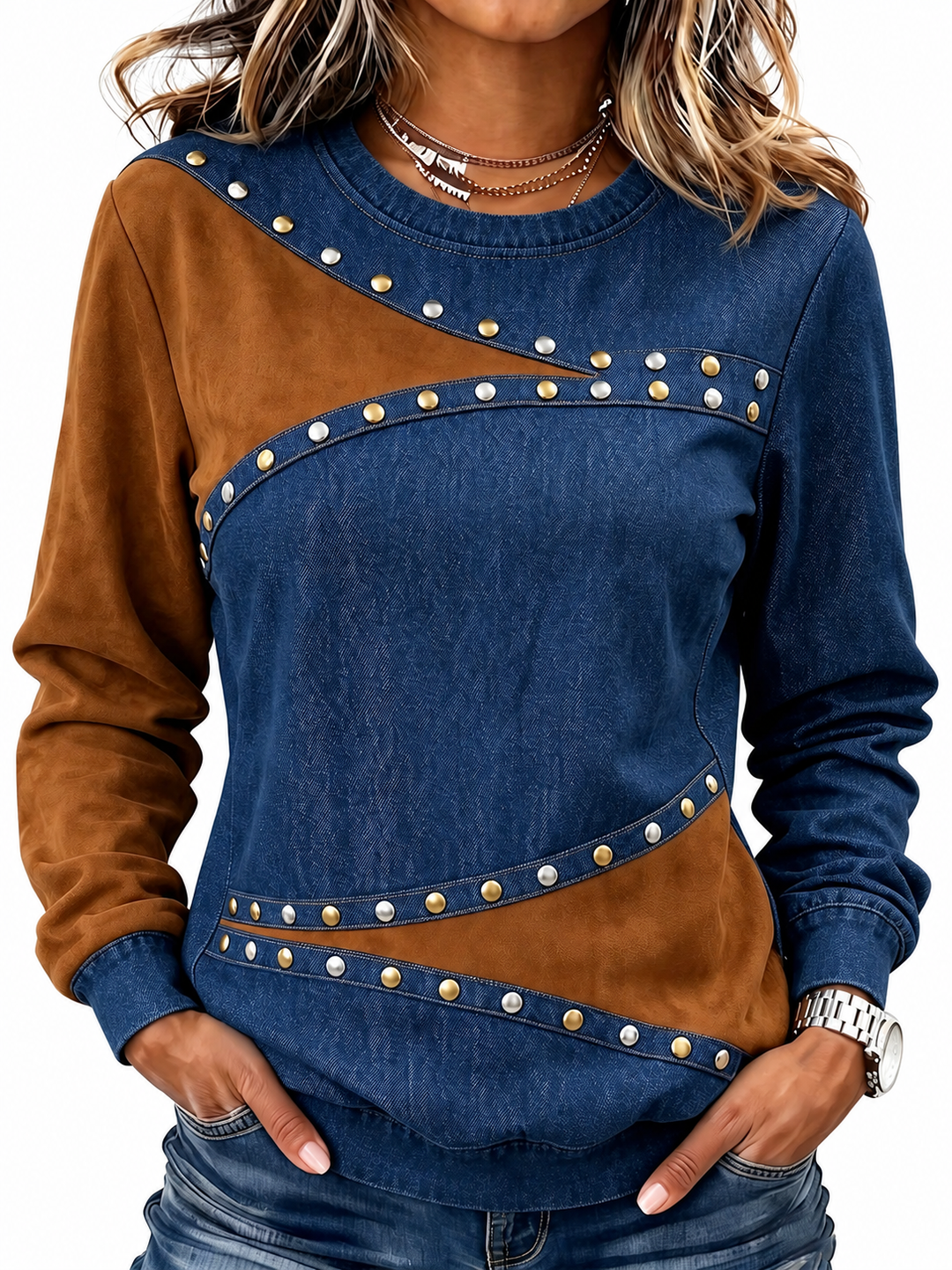 Uta | Colour-Block Studded Jumper