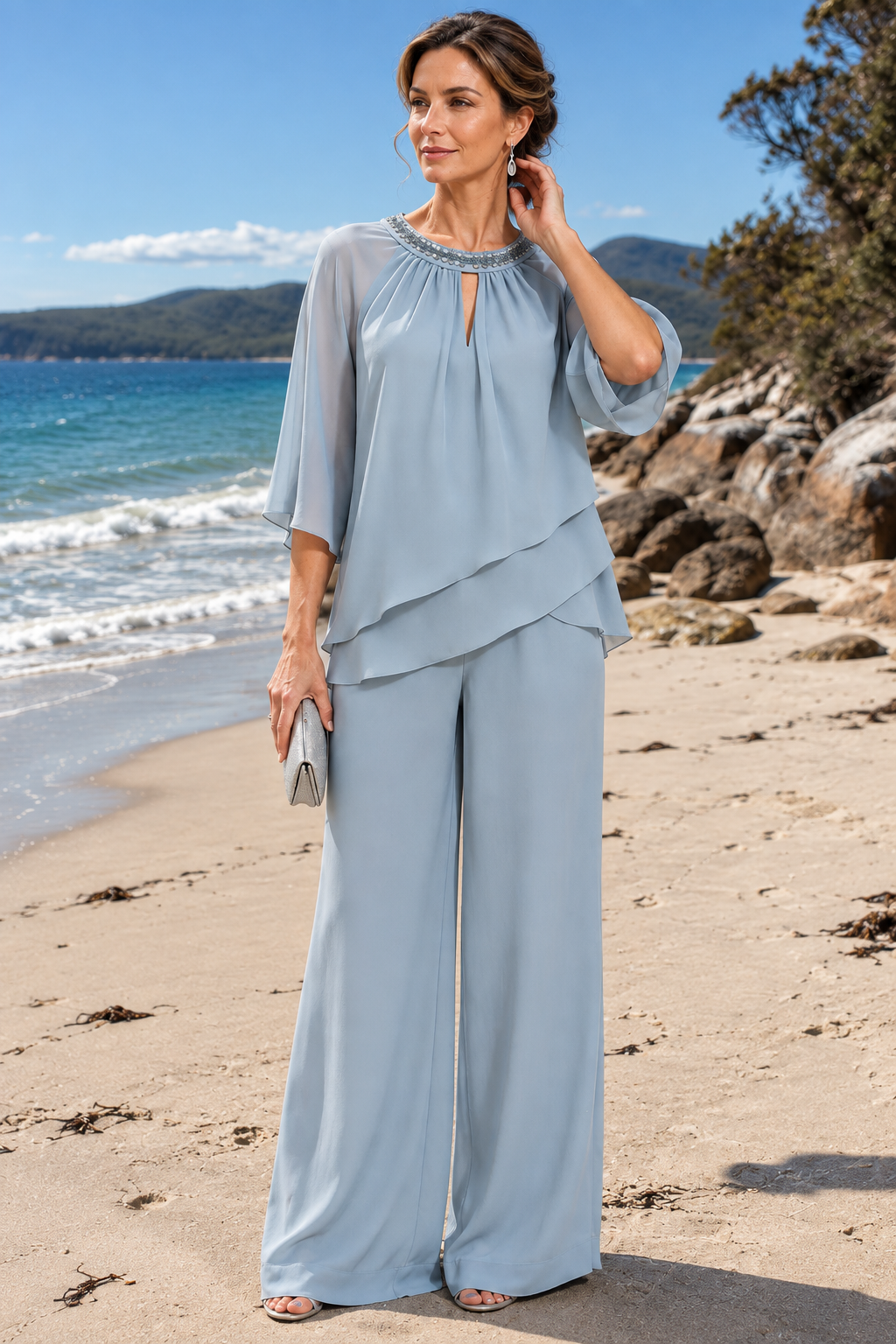 Sine | Beaded Neckline Evening Suit