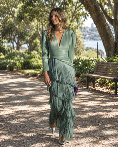 Mira | Fringe Sleeve Midi Dress