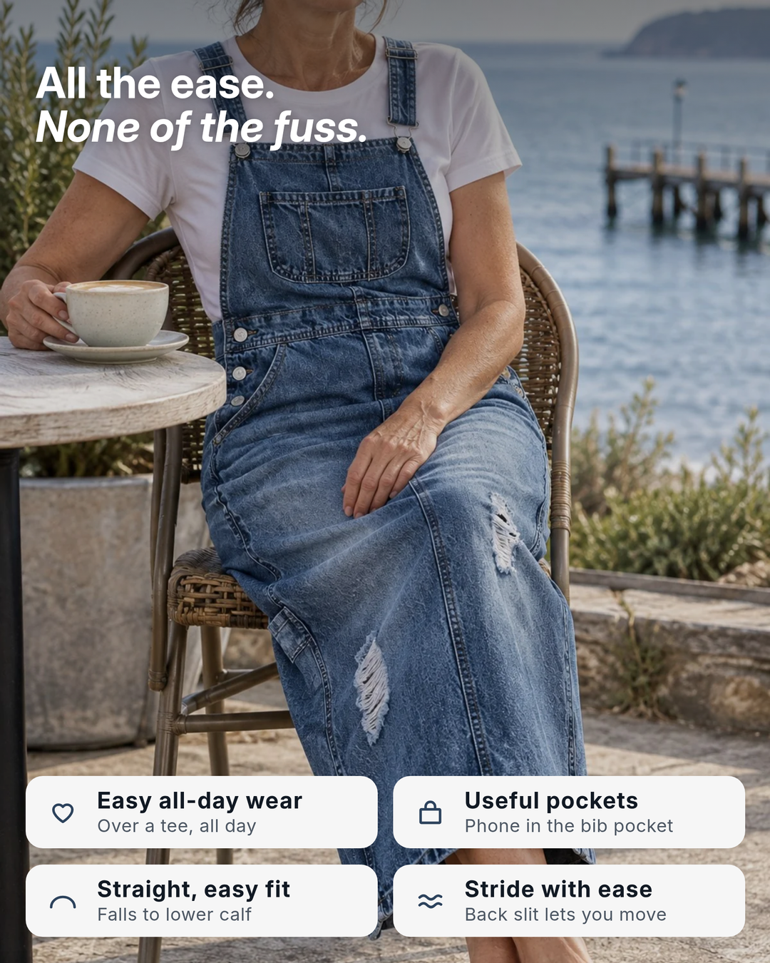Patsy | Back-Slit Denim Overall Dress benefits