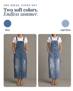 Patsy | Back-Slit Denim Overall Dress available in 2 colours: blue, light blue