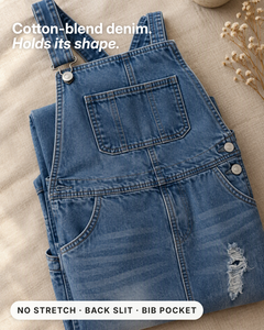 Patsy | Back-Slit Denim Overall Dress fabric close-up
