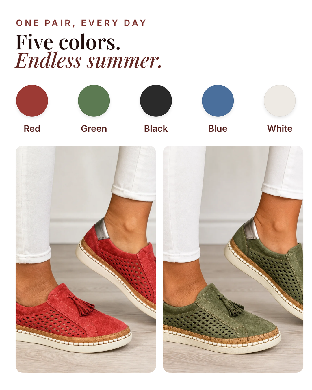Pira | Comfort Orthopaedic Loafer available in 5 colours: red, green, black, blue, white