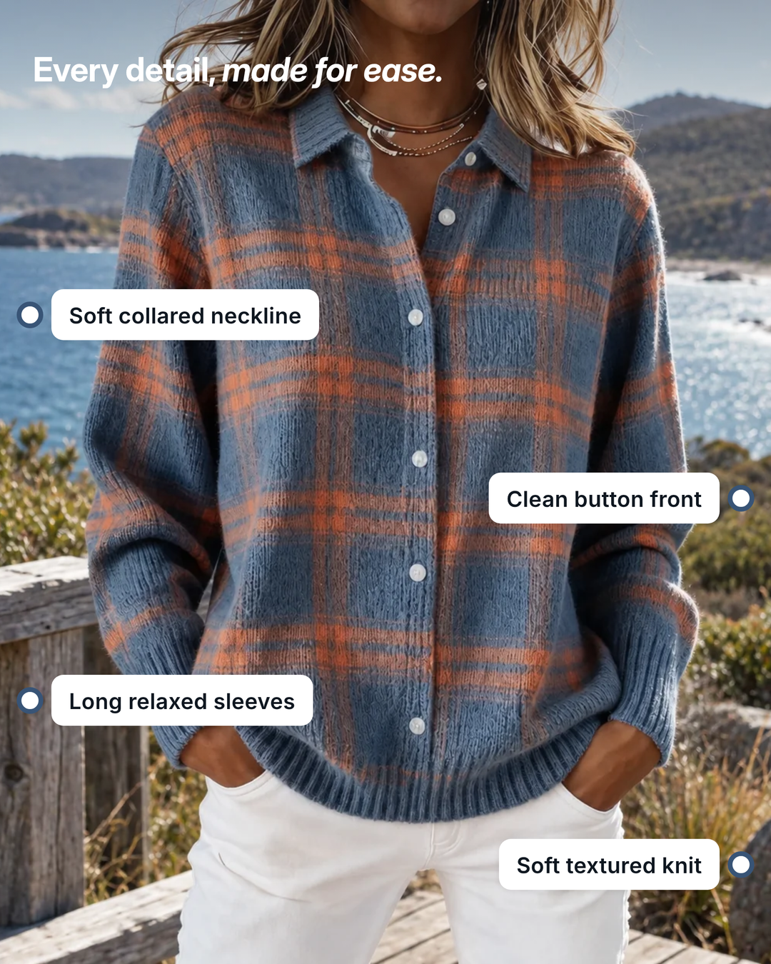 Priscilla | Plaid Knit Cardigan details