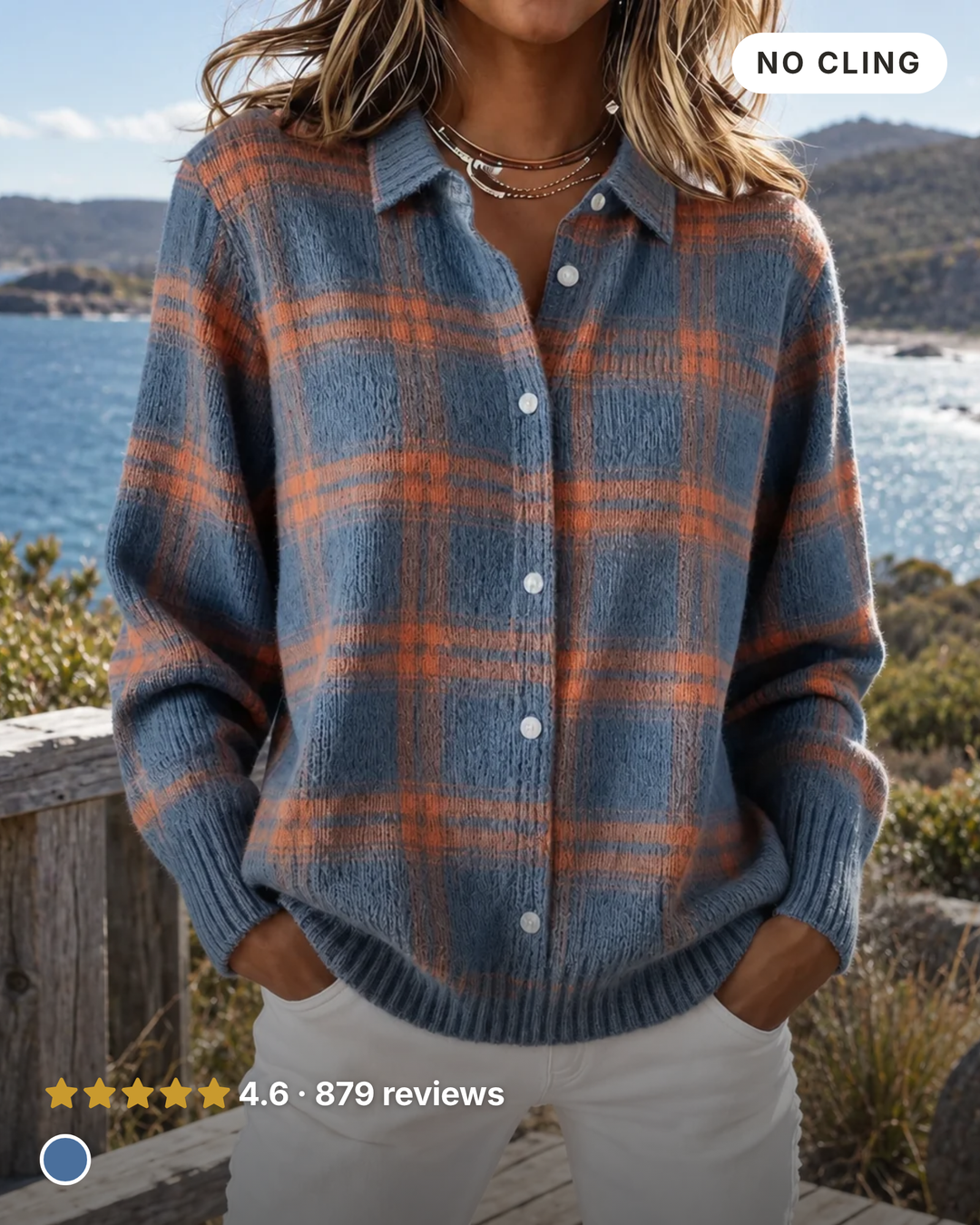 Priscilla | Plaid Knit Cardigan in blue