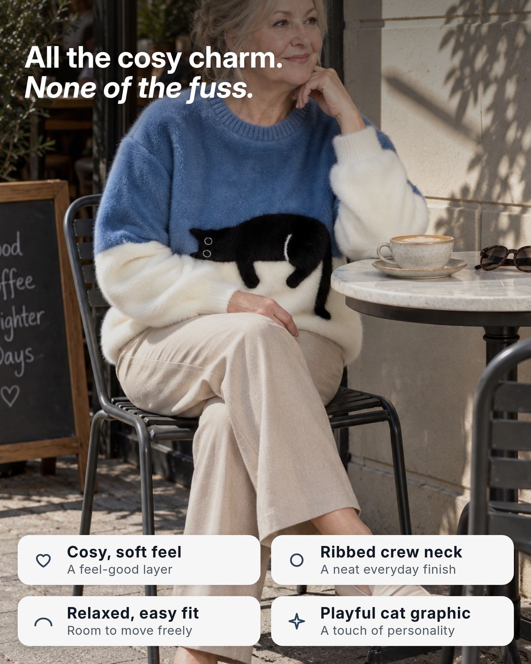 Pyper | Cosy Cat Graphic Sweater benefits