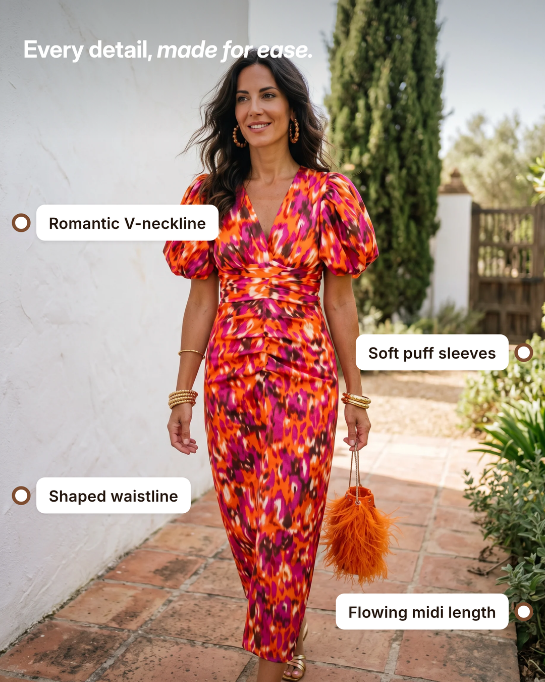 Quinn | Tummy-Flattering Floral Midi Dress details