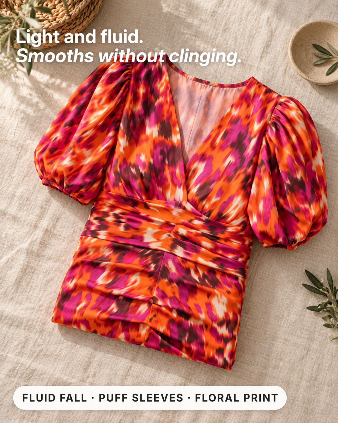 Quinn | Tummy-Flattering Floral Midi Dress fabric close-up